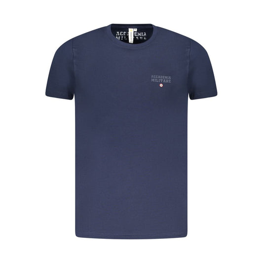 Accademia Militare Blue Cotton T-Shirt with short sleeves and crew neck, featuring a small academy print and logo.