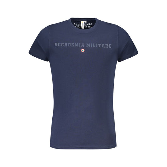Accademia Militare Blue Cotton T-Shirt with short sleeves, crew neck, and printed logo.