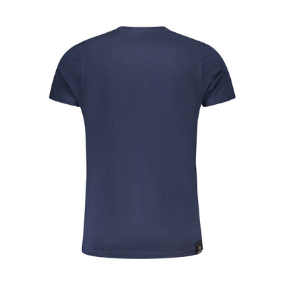Back view of Accademia Militare Blue Cotton T-Shirt, short sleeve with crew neck, showcasing logo print design.