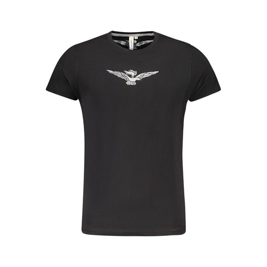 Accademia Militare Black Cotton T-Shirt with short sleeves, big eagle logo print, and crew neck design.