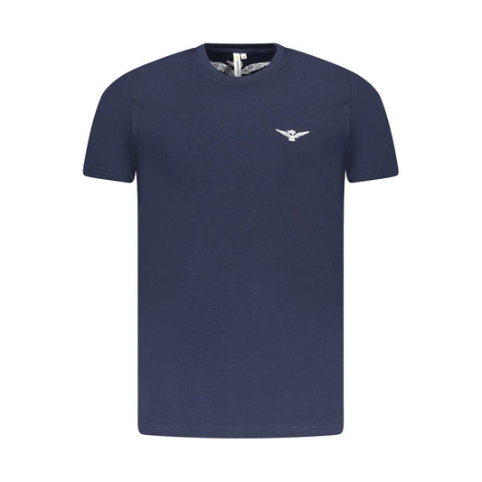 Accademia Militare Blue Cotton T-Shirt with eagle print, short sleeve crew neck style, featuring the logo.