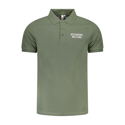 Accademia Militare Green Cotton Polo Shirt with short sleeves, 3 buttons, and a contrasting logo print.