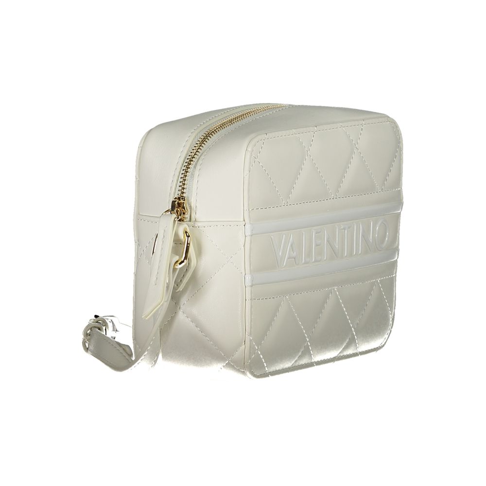 Mario Valentino White Polyethylene Handbag with adjustable shoulder strap, internal pockets, contrasting details, and zip closure.