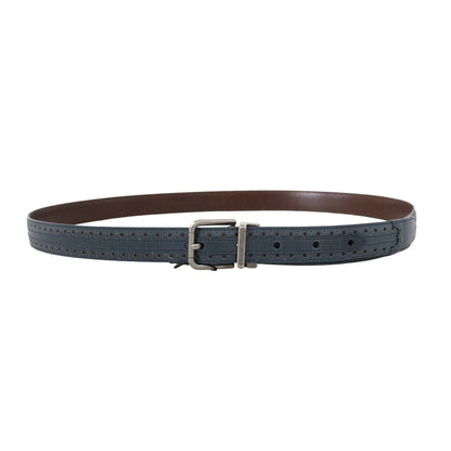 Dolce & Gabbana Blue Perforated Leather Gray Buckle Belt
