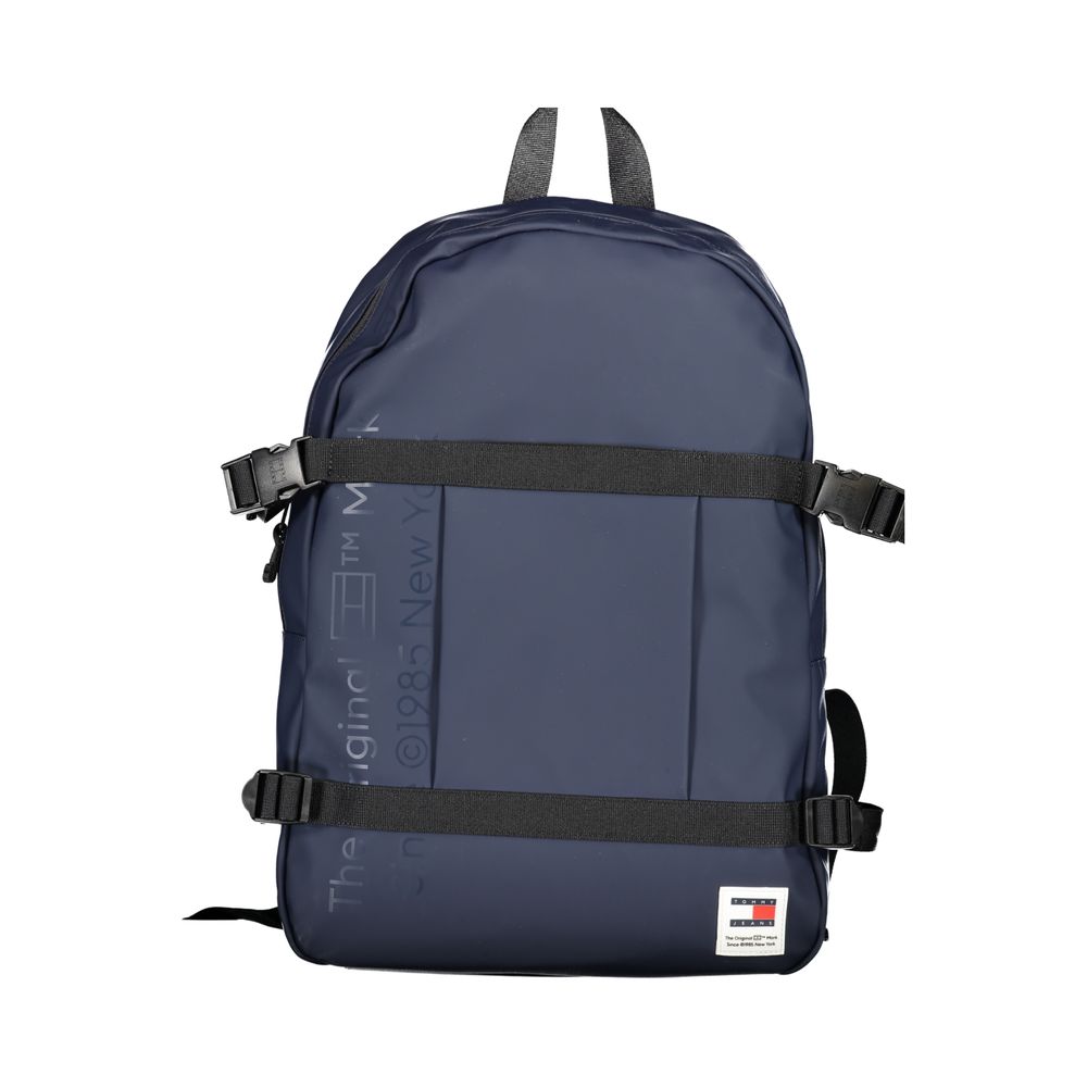 Tommy Hilfiger Blue Polyethylene Backpack with logo, adjustable straps, external pocket, and zip closure