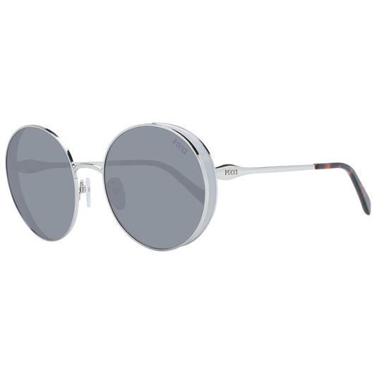 Emilio Pucci Gray Women Sunglass featuring round full-rim metal frame, grey plastic lenses, 100% UVA & UVB protection. Includes branded case.