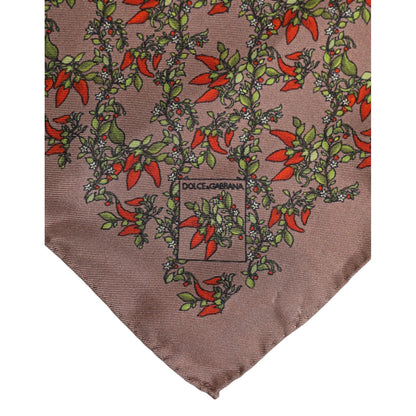 Dolce & Gabbana Brown Chili Print Silk Square Foulard Scarf