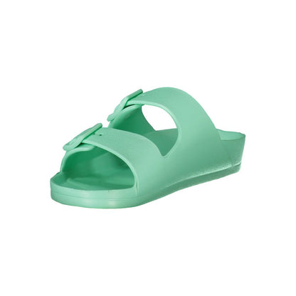 Norway 1963 Green Plastic Women Sandal with dual-buckle design, showcasing vibrant style and comfort.