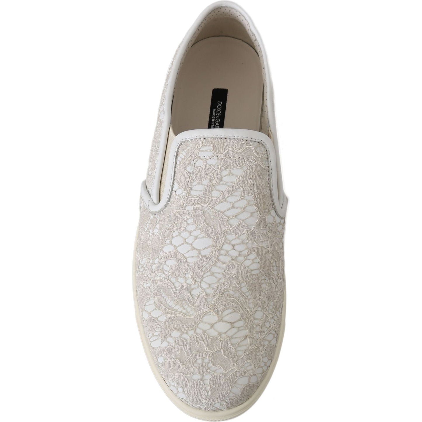 Dolce & Gabbana White Leather Lace Slip On Loafers Shoes WOMAN SNEAKERS