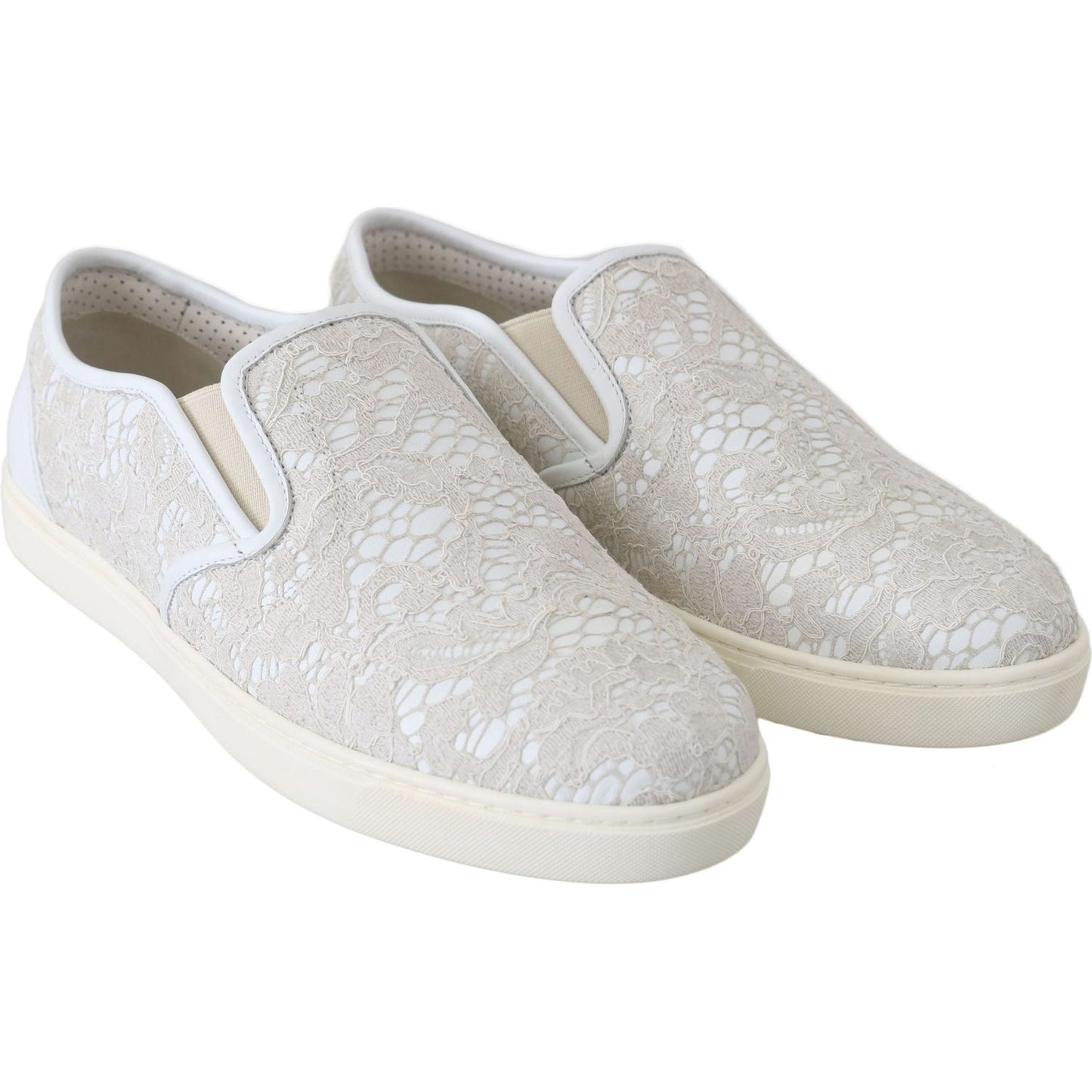 Dolce & Gabbana White Leather Lace Slip On Loafers Shoes WOMAN SNEAKERS