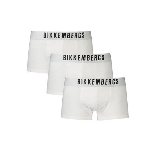 Tripack of Bikkembergs White Cotton Underwear with logo print and elastic waistband for elegance and comfort