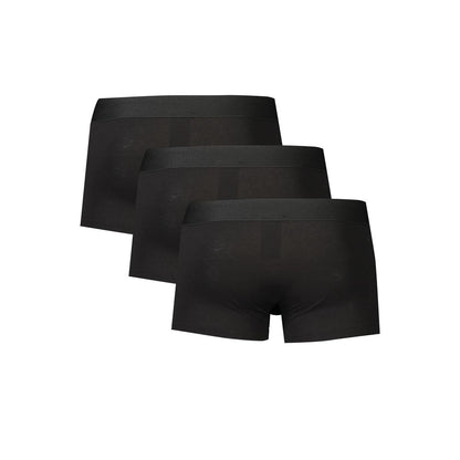 Bikkembergs Black Cotton Underwear tri-pack, elegant boxer parigamba with elastic waistband and logo print.