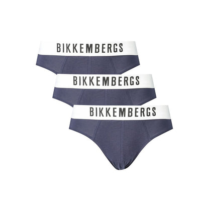 Bikkembergs Blue Cotton Underwear tri-pack with elastic waistband and logo print, elegant slip design.