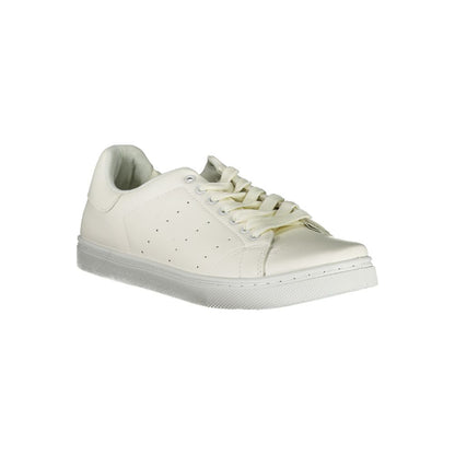 Norway 1963 White Polyester Sneaker with laces, contrast details, print, and logo, ideal sports footwear.