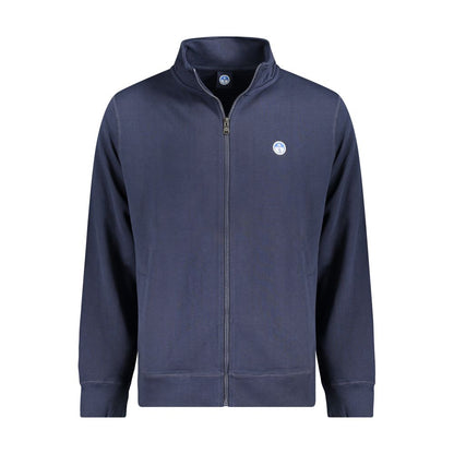 North Sails Blue Cotton Men Sweater with zip closure, two pockets, and logo on front, showcasing stylish and comfortable casual wear.