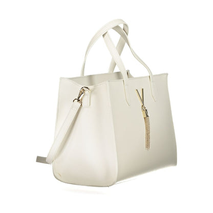 Mario Valentino White Polyethylene Handbag with handles and shoulder strap, contrasting details, zip closure, and logo accents.