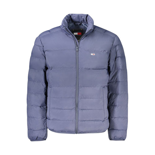 Tommy Hilfiger Blue Polyamide Men Jacket with zip closure and iconic logo, featuring external and internal pockets for men.
