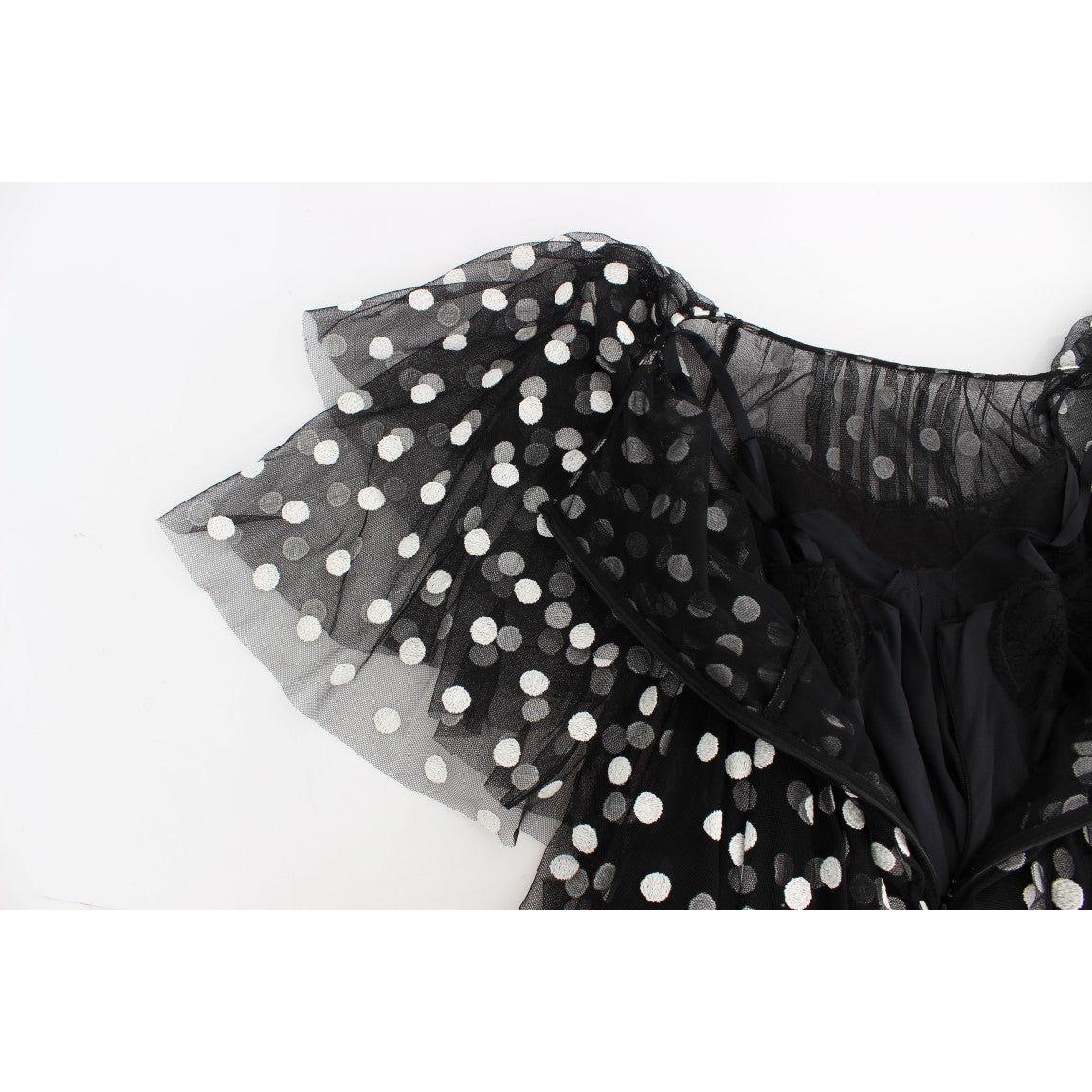 Dolce & Gabbana Black White Polka Dotted Ruffled Dress