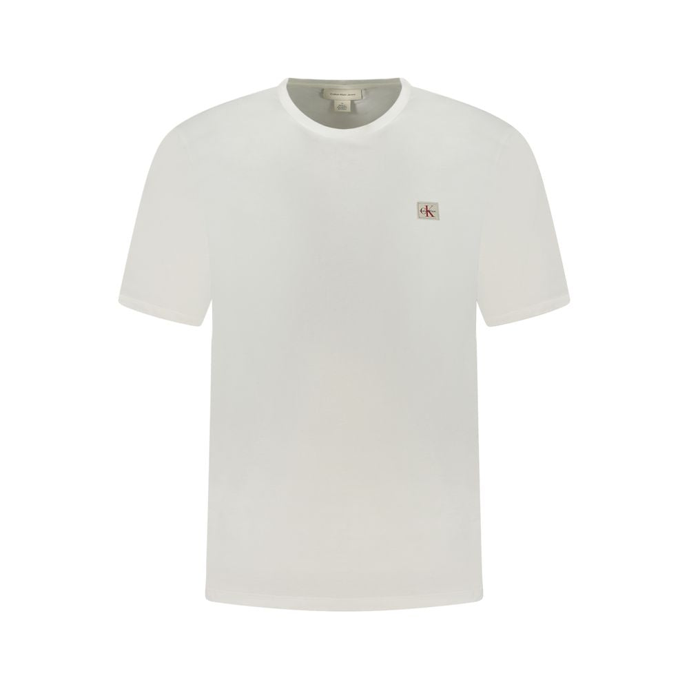 Calvin Klein White Cotton Men T-Shirt with crew neck and logo detail on chest, perfect for casual and sophisticated wear.