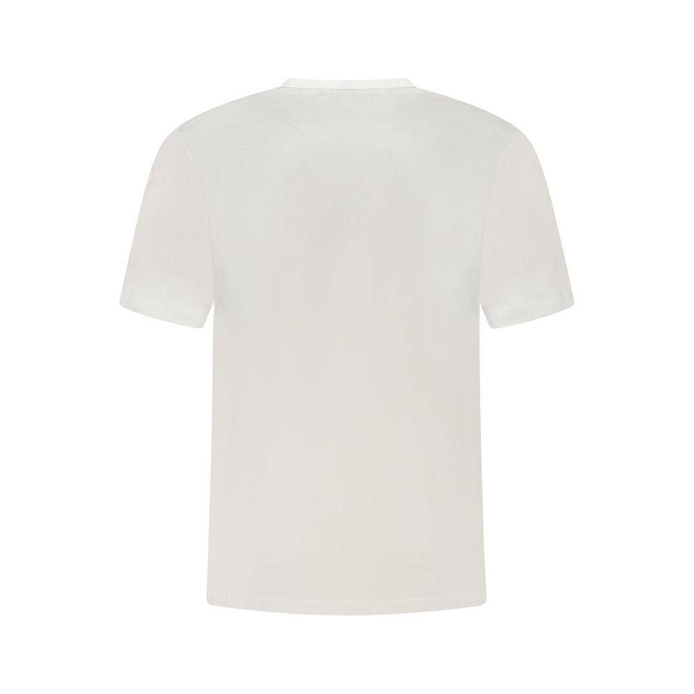 Back view of Calvin Klein White Cotton Men T-Shirt showcasing premium cotton texture and designer elegance.