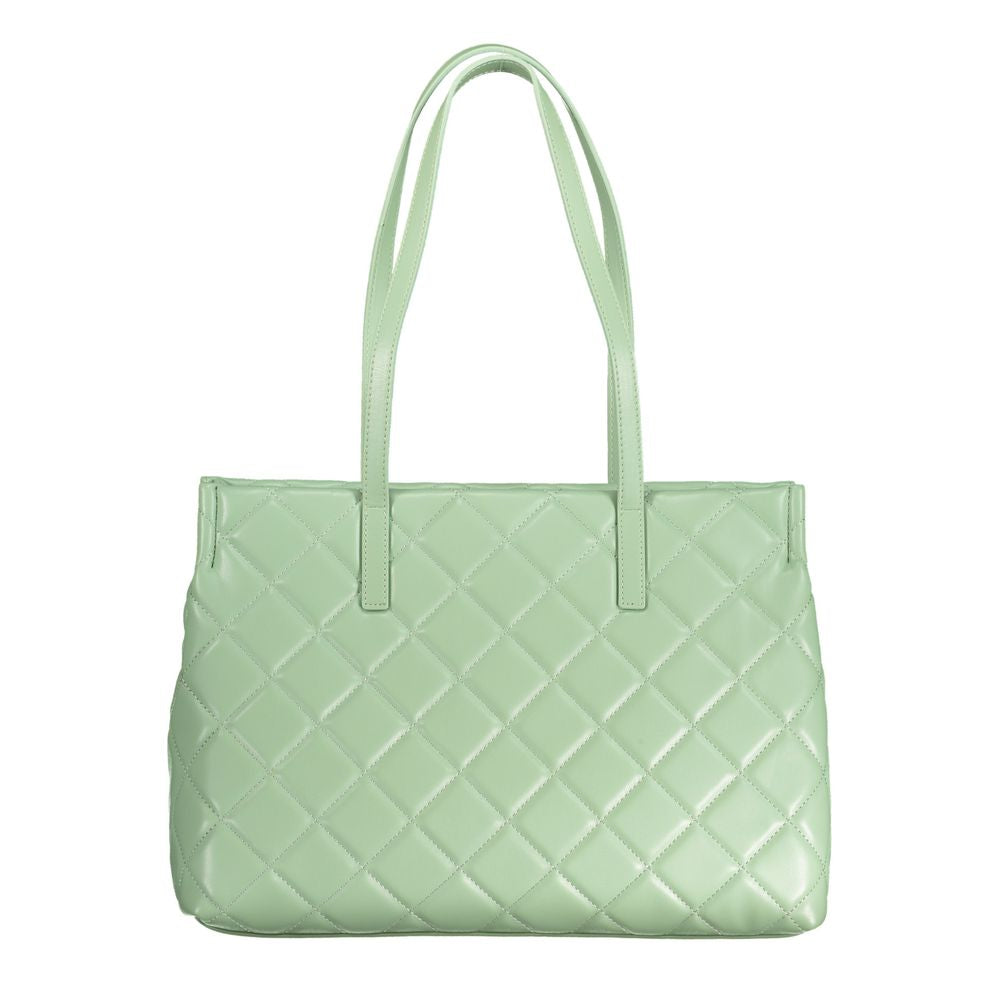 Alt Tag: Mario Valentino Green Polyethylene Handbag with quilted design and shoulder handles