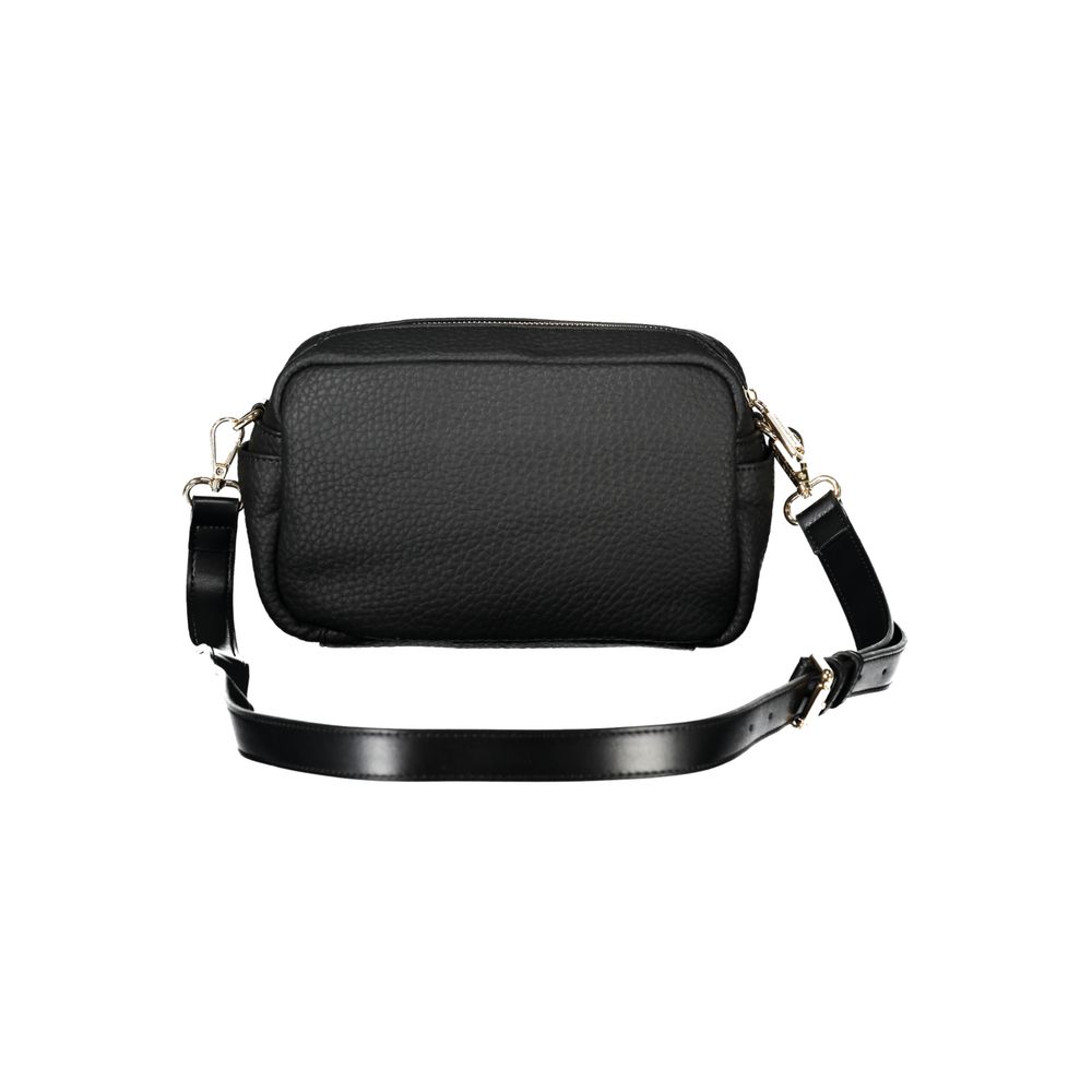 Mario Valentino Black Polyethylene Handbag with adjustable shoulder strap and pockets, featuring contrasting details and logo.