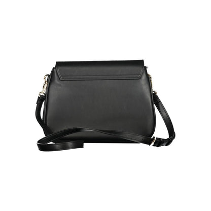 Mario Valentino Black Polyethylene Handbag with adjustable strap, 2 compartments, 2 internal pockets, zip closure, and logo.