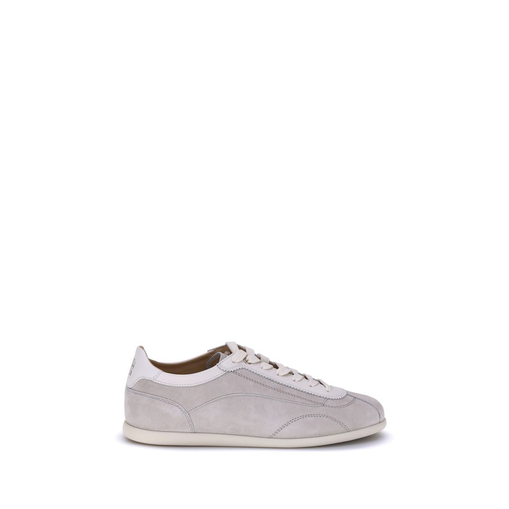 Brunello Cucinelli Gray Calf Leather Bos Taurus Low Top Sneakers