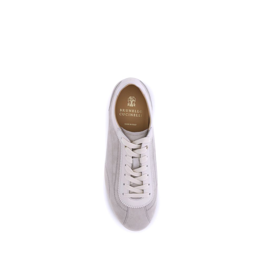 Brunello Cucinelli Gray Calf Leather Bos Taurus Low Top Sneakers