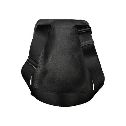 Calvin Klein Black Polyester Shoulder Bag with adjustable strap and pockets, zip closure, and logo, rear view.