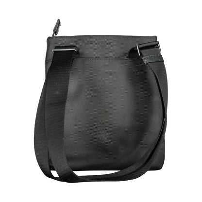 Calvin Klein Black Polyester Shoulder Bag with adjustable strap, external and internal pockets, recycled polyester material.