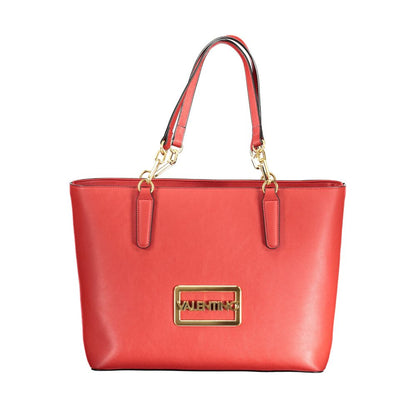 Alt Tag: Mario Valentino Red Polyethylene Handbag with two shoulder handles, adjustable strap, internal pockets, and protective feet.
