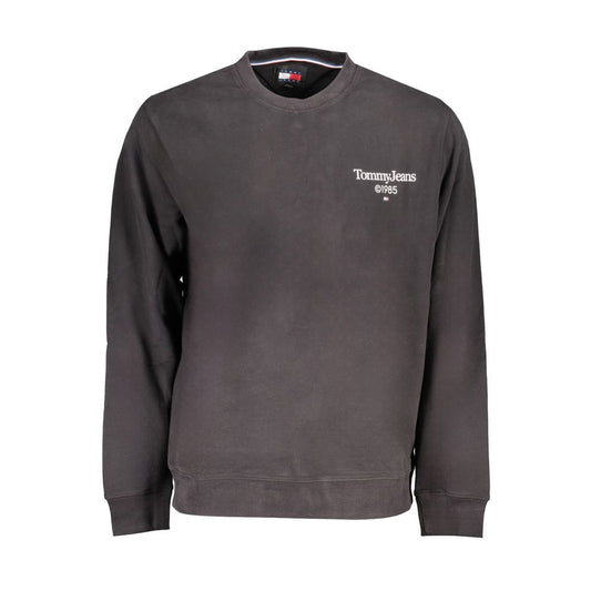 Tommy Hilfiger Black Cotton Men Sweater with logo, showcasing a timeless and sustainable design for fashion-forward individuals.