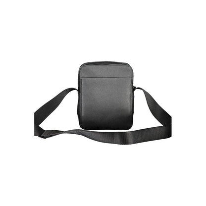 Calvin Klein Black Polyester Shoulder Bag with adjustable strap, external and internal pockets, and zip closure, featuring logo made from 50% recycled polyester.