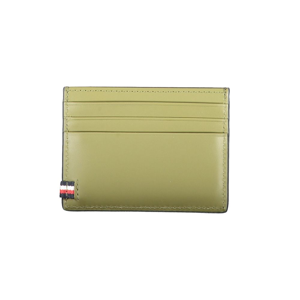 Tommy Hilfiger Black Leather Wallet with card holder, central pocket, card spaces, contrast details, and logo.