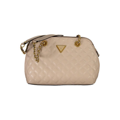Guess Jeans Beige Polyethylene Handbag with chain shoulder handles, external pocket, and zip closure.