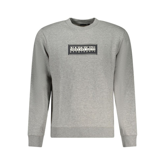 Napapijri Gray Cotton Men Sweater with logo on front, crew neck, long sleeves, perfect for contemporary street style and comfort.
