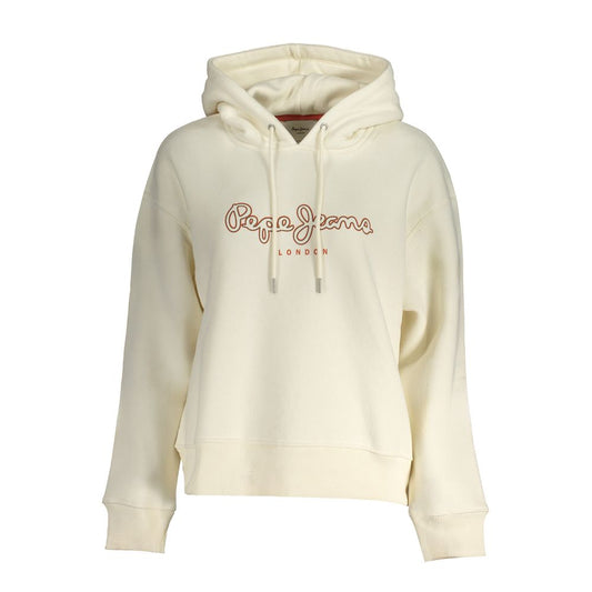 Pepe Jeans White Cotton Women Sweater with logo, made from organic cotton and polyester blend, long-sleeved hoodie for chic casual style.