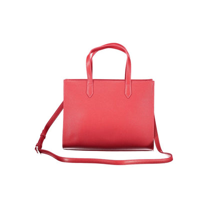 Mario Valentino Red Polyethylene Handbag with adjustable strap and 2 handles, featuring contrasting details and logo.