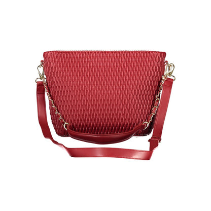 Mario Valentino Red Polyethylene Handbag with removable handle and strap, internal pockets, contrasting details, and logo.