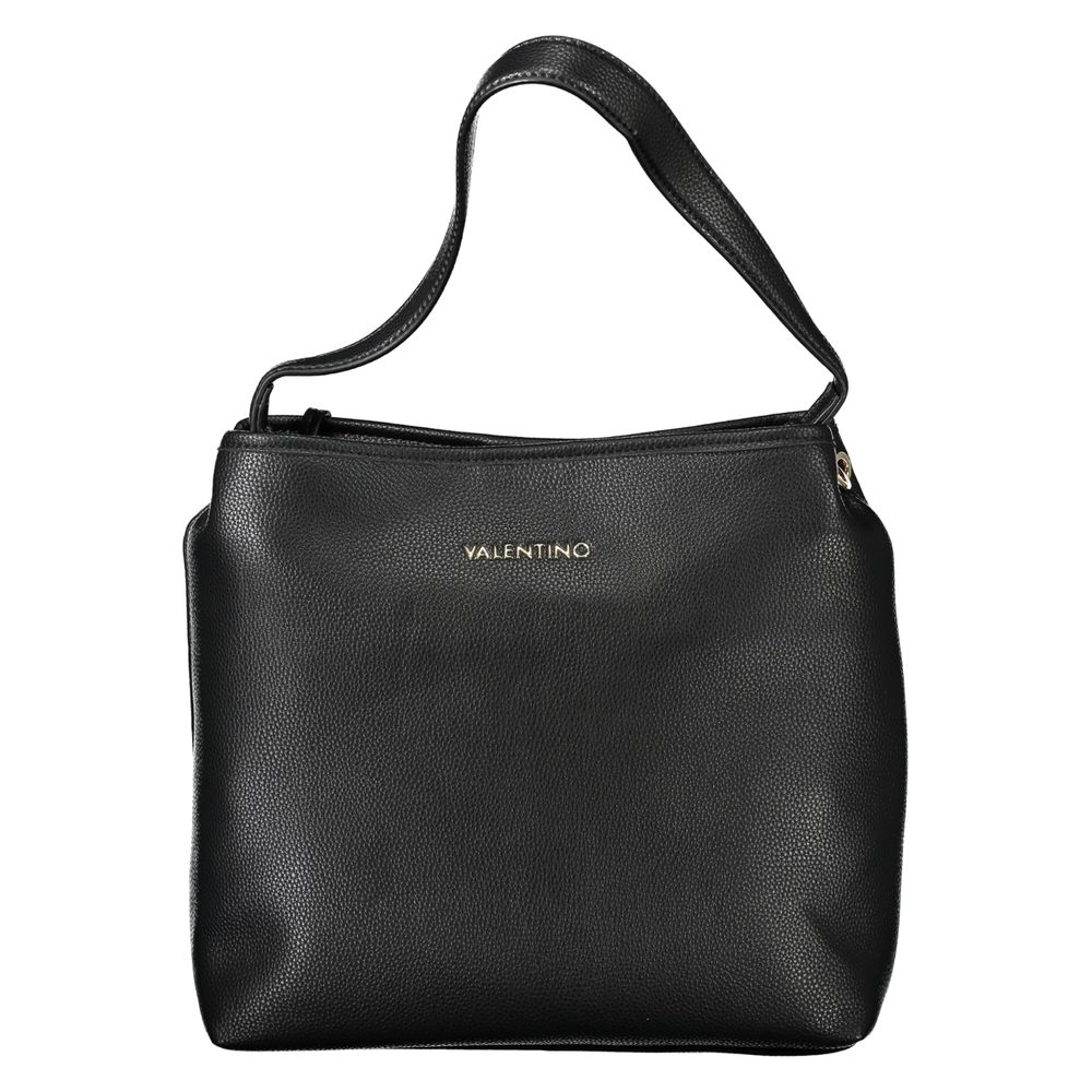 Mario Valentino Black Polyethylene Handbag with shoulder handle, adjustable strap, internal pouch, pockets, and logo.
