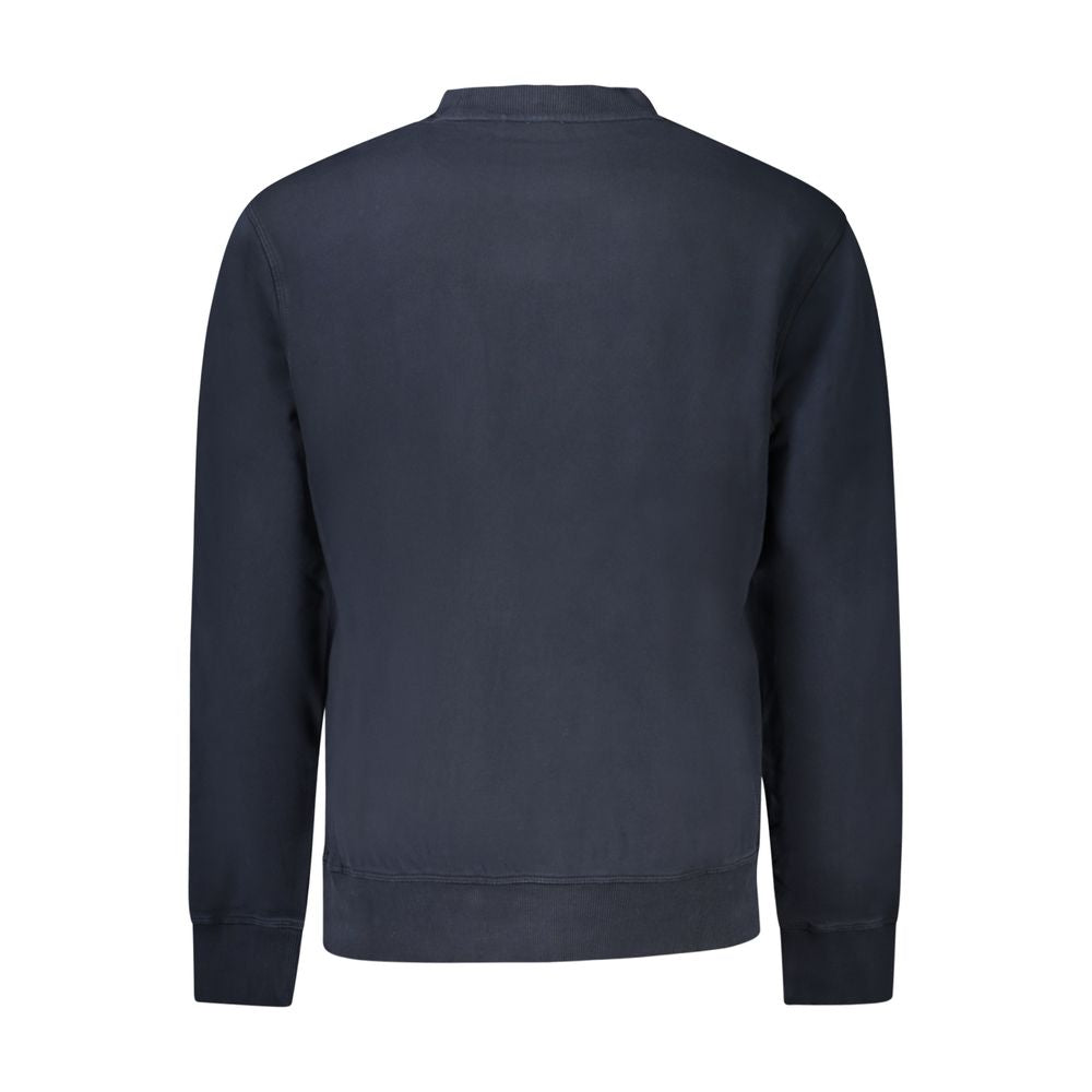 Back view of Hugo Boss Blue Cotton Men Sweater with long sleeves and a classic crew neck design.