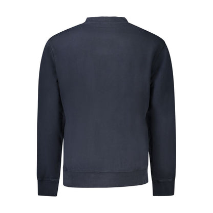 Back view of Hugo Boss Blue Cotton Men Sweater with long sleeves and a classic crew neck design.