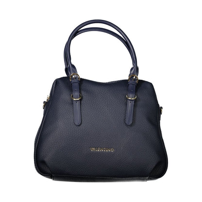 Mario Valentino Blue Polyethylene Handbag with adjustable handles and zipper closure, featuring internal phone pockets and logo detail.
