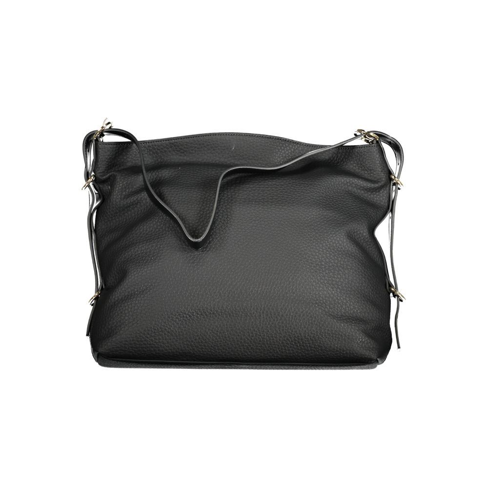 Mario Valentino Black Polyethylene Handbag with adjustable shoulder handle, 2 internal pockets, zip closure, and logo detail.