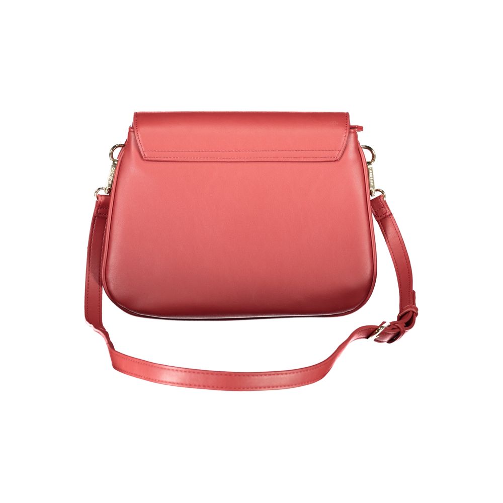 Mario Valentino Red Polyethylene Handbag with adjustable strap, 2 compartments, internal pockets, zip closure & logo.