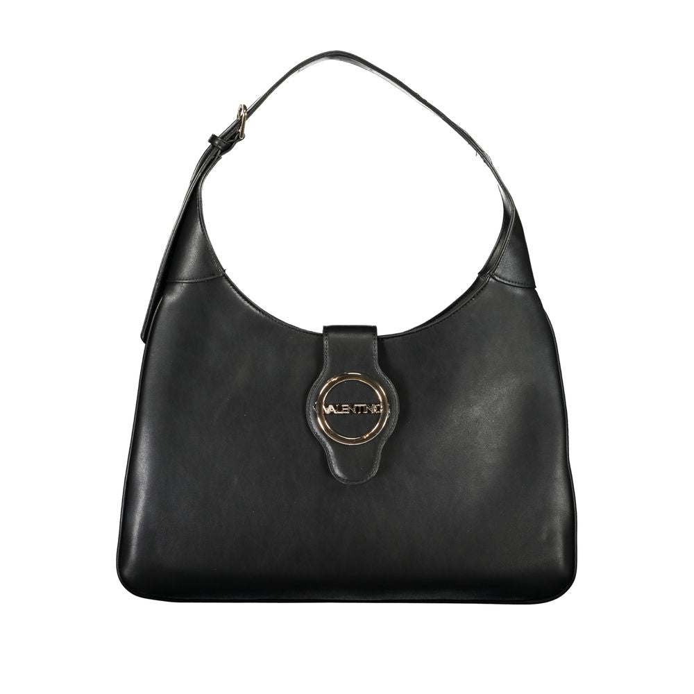 Mario Valentino Black Polyethylene Handbag with adjustable handle, internal pockets, and logo