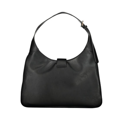 Mario Valentino Black Polyethylene Handbag with adjustable handle and two internal pockets, featuring zip and automatic closure.