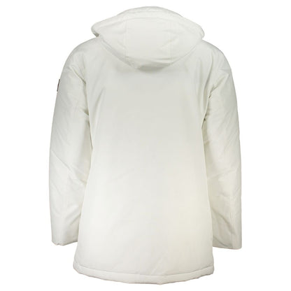 Back view of Hugo Boss White Polyamide Men's Jacket with removable hood and versatile design