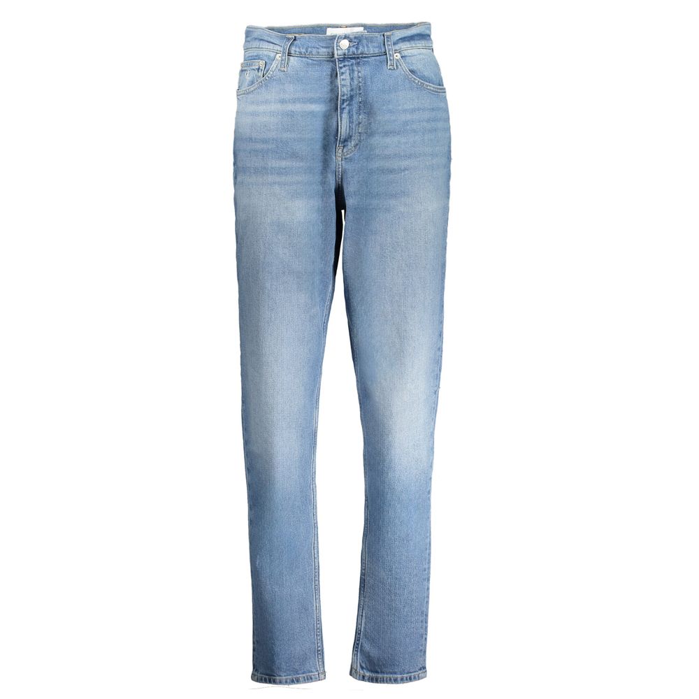 Calvin Klein Blue Cotton Women Jeans with vintage washed effect and iconic logo embroidery, featuring 20% recycled cotton.